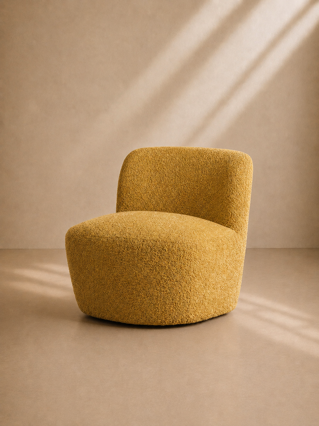 LOURO - Fauteuil design en bouclette jaune moutarde - pour salon, hôtel, réception