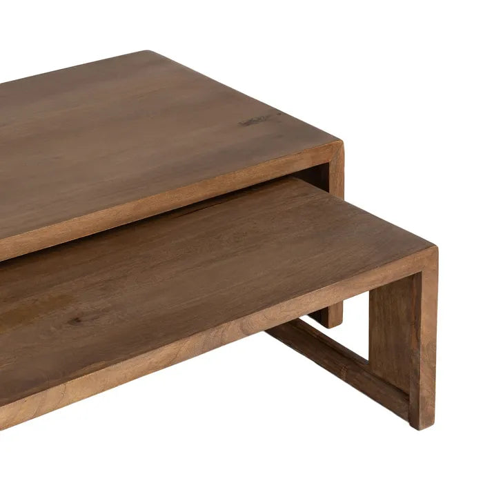LUCERAM - Conjunto de 2 mesas de centro pequeñas de madera de mango 140 x 70 x 40,50 cm