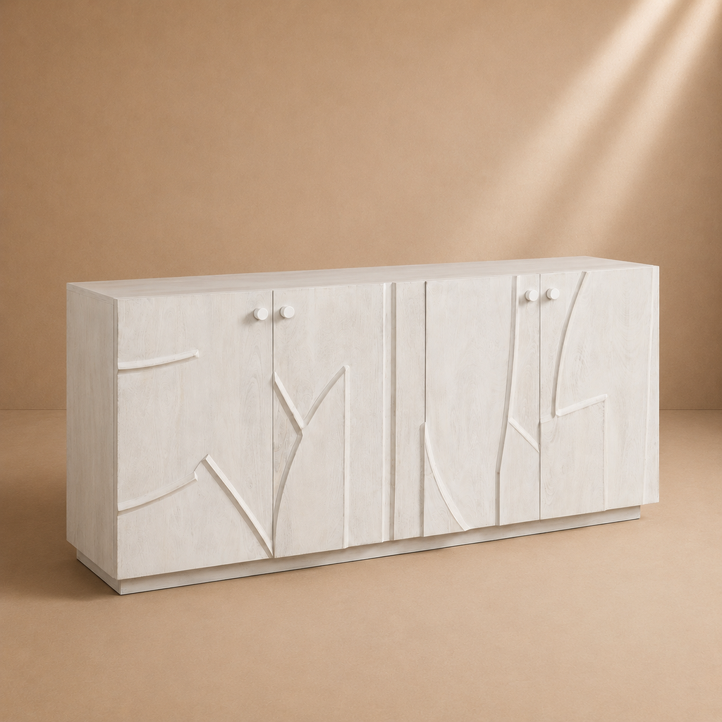 ORIA - Buffet 4 portes en bois de manguier sculpté 180 cm – Design contemporain
