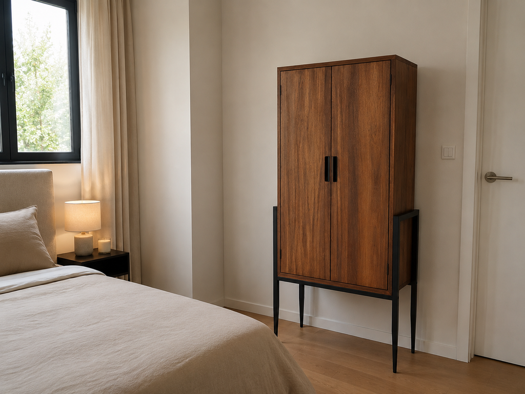 JACA - Armario de diseño de madera marrón y metal negro