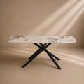 MAINA - Mesa de jantar de design 160 x 90 cm com efeito mármore em vidro temperado e metal preto
