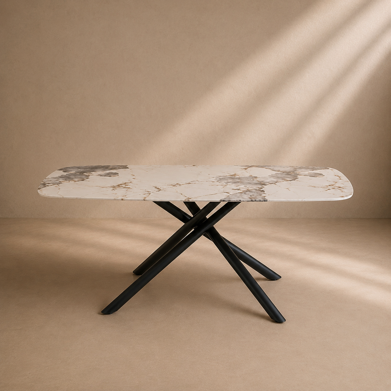 MAINA - Mesa de jantar de design 160 x 90 cm com efeito mármore em vidro temperado e metal preto