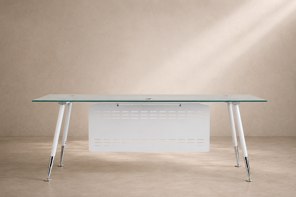 ALEAS - Bureau design en verre trempé 160 cm – Élégance et espace pour un bureau contemporain