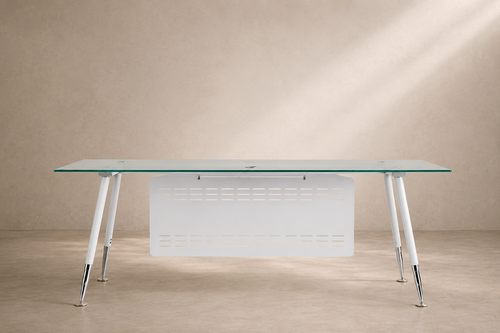 ALEAS - Secretária de design em vidro temperado 160 cm – Elegância e espaço para um escritório contemporâneo
