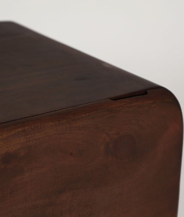 SINEU - Meuble TV en bois de manguier marron et travertin beige 200 cm