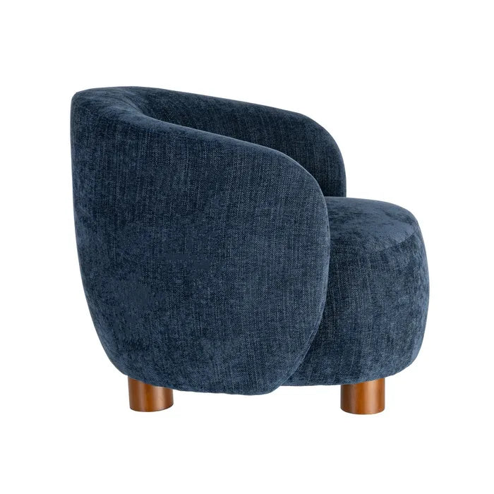 ULLASTRET - Sillón azul de tela y patas de madera de caucho