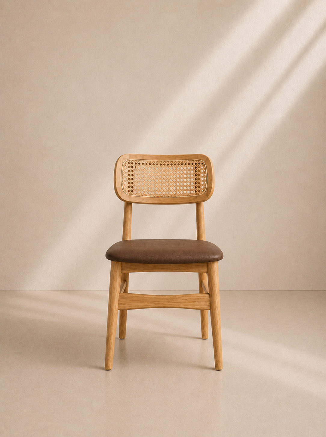 ROLIS - Chaise de salle à manger en bois de hêtre et cannage avec assise marron