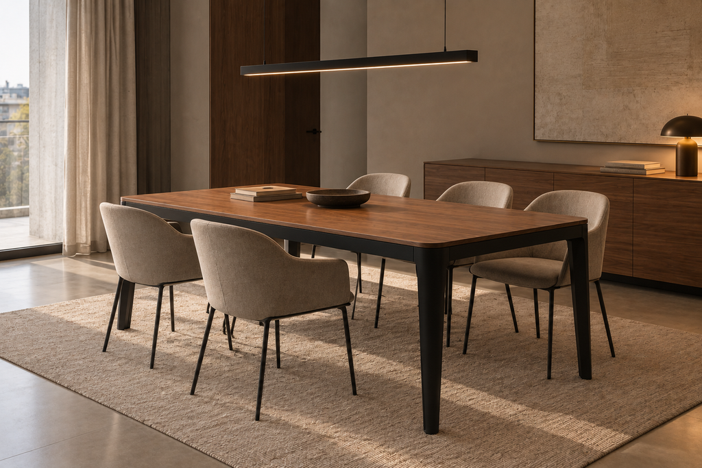 MARA - Mesa polivalente de diseño en madera marrón y negra 180 cm