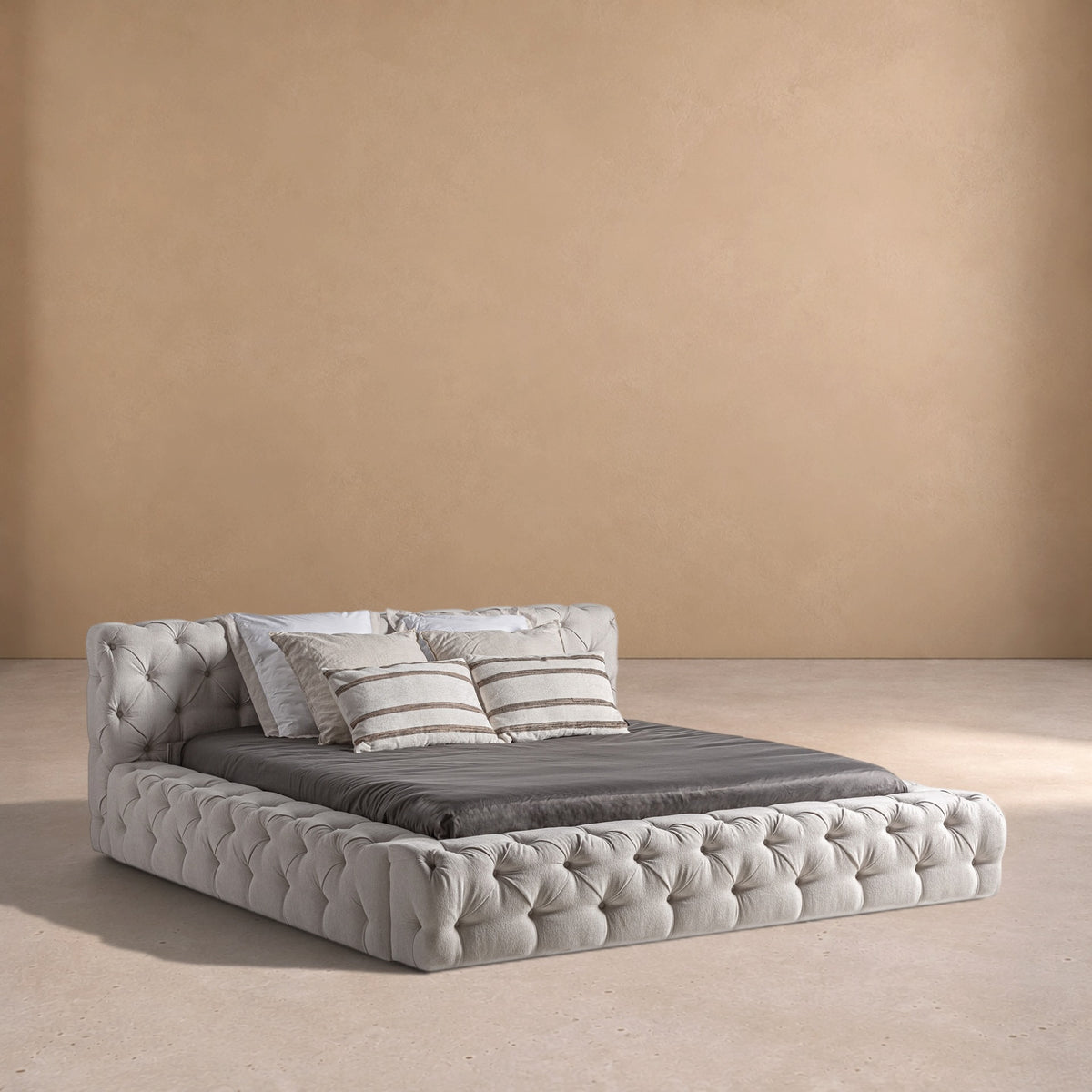 MURILLO - Cama capitoné beige 225 x 245 cm