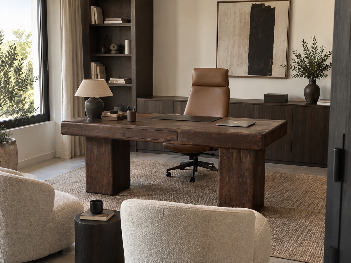 LAGE - Escritorio de diseño de madera maciza de acacia de 170 cm