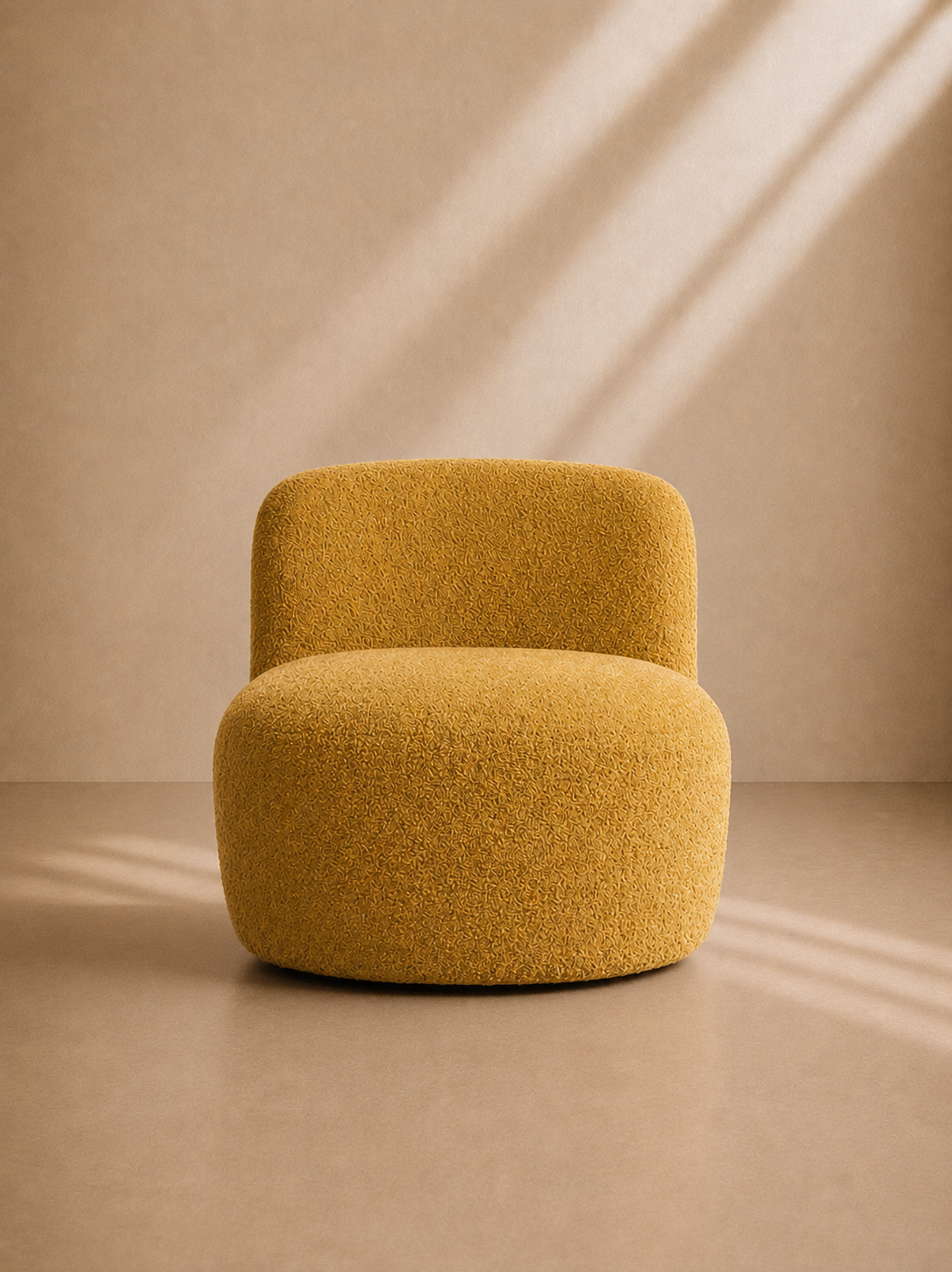 LOURO - Fauteuil design en bouclette jaune moutarde - pour salon, hôtel, réception