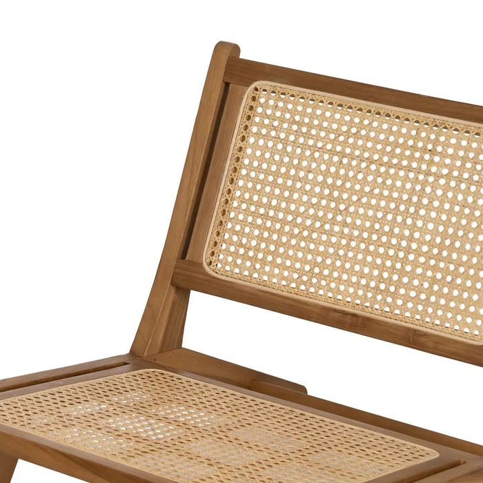 CASTELNOU - Sillón de madera natural con respaldo de ratán trenzado