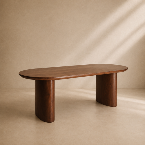 BARAS - Mesa de jantar oval em madeira de nogueira – Elegância escultural para 8 pessoas