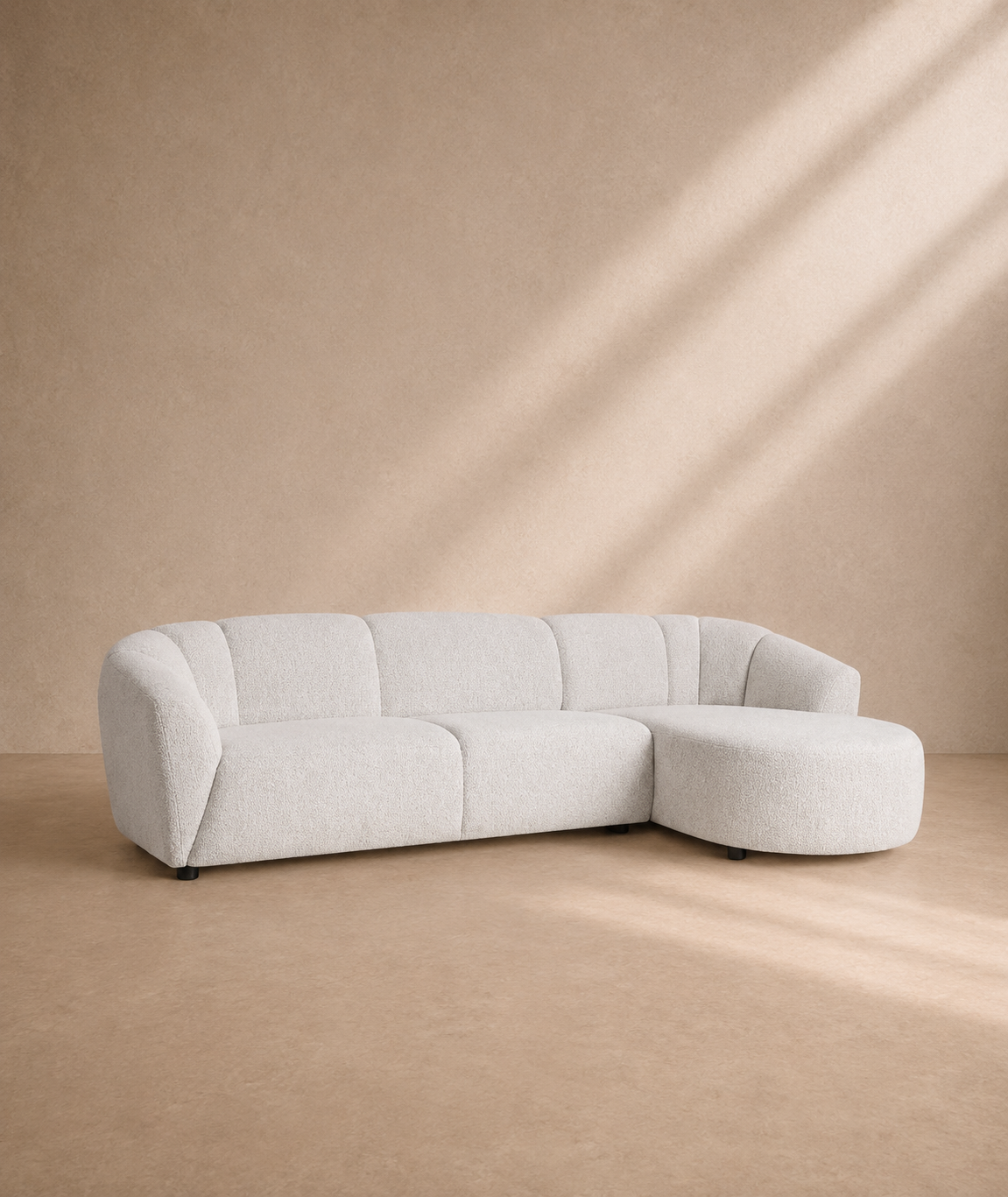 AISA - Canapé d’angle design 3 places en tissu bouclé blanc