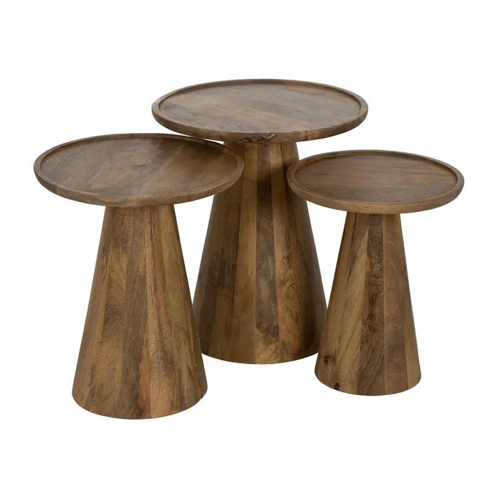 BREIL - Juego de 3 mesas de centro color miel madera de mango 46 x 46 x 56 cm
