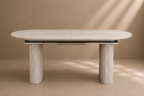 ALBESA - Mesa de jantar extensível efeito travertino 180/220 cm – Oval moderna