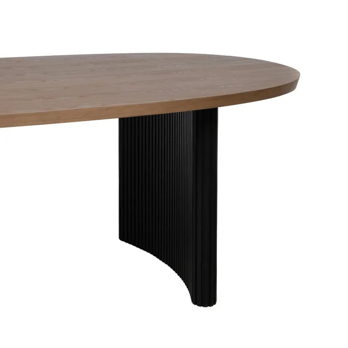 SANTIZ - Mesa versátil ovalada de madera natural y metal negro 220 cm - comedor o reuniones