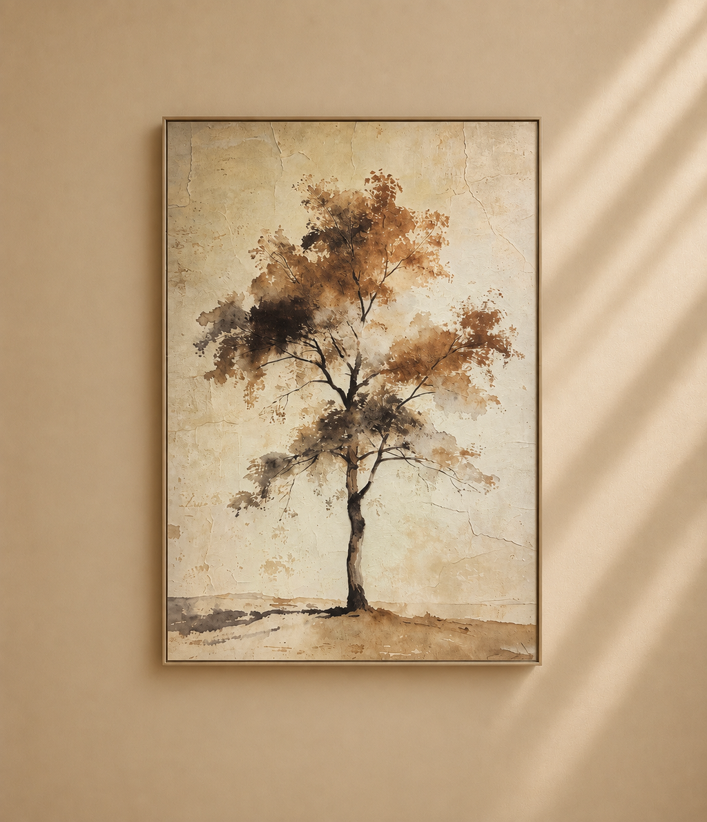 SERRA - Tableau arbre solitaire avec cadre en bois 100 × 150 cm