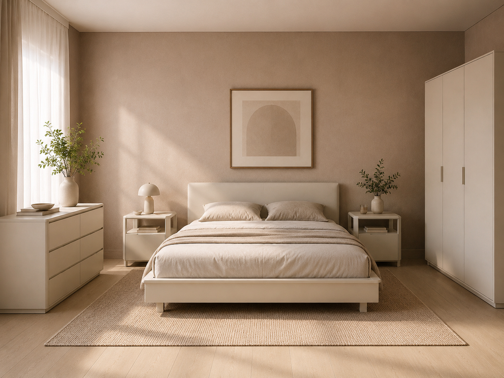 VEDRA - Mueble auxiliar / mesita de noche blanco roto 45 × 45 × 50 cm