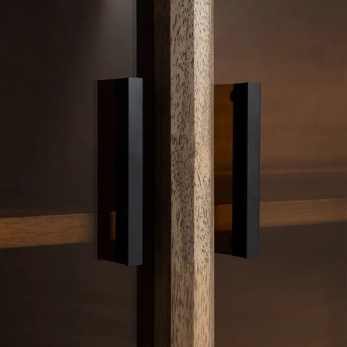 ZENIA - Aparador marrón madera cristal 160 cm