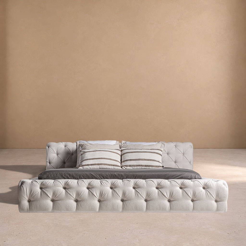 MURILLO - Cama capitoné beige 225 x 245 cm