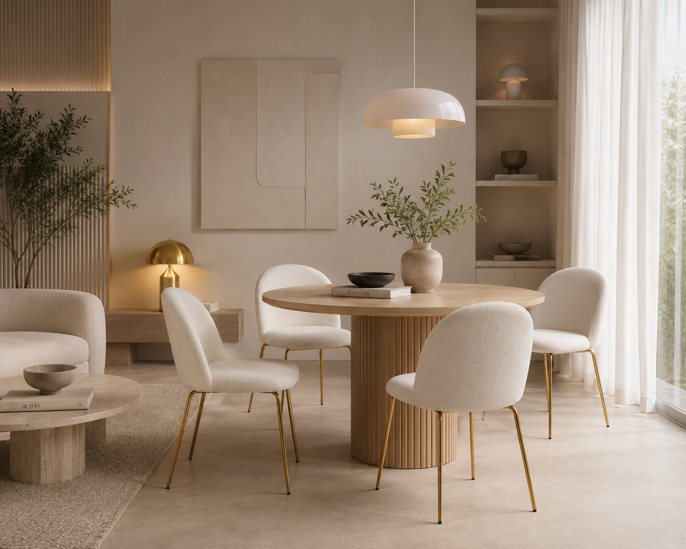 RIERA - Chaise design en bouclette blanche avec pieds métalliques dorés