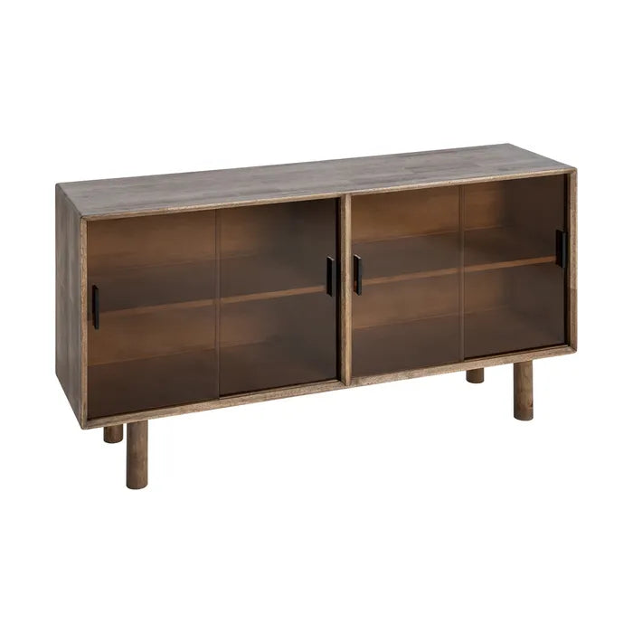 ZENIA - Aparador marrón madera cristal 160 cm