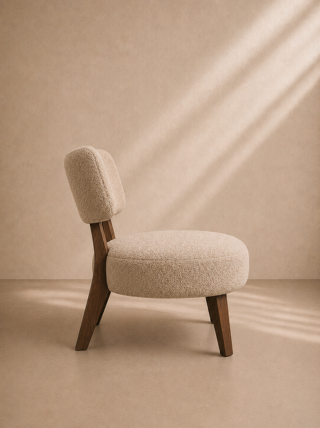 YEBRA - Fauteuil Lounge Bouclé Beige en Bois de Manguier