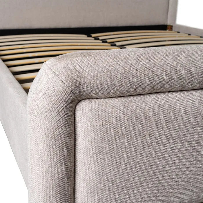 AYLLÓN - Cama tapizada beige para colchón de 150 cm