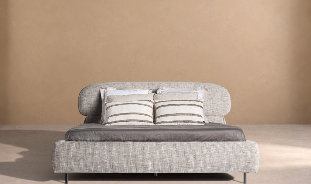 RUESTA - Cama tapizada gris texturizado 187 x 231 cm