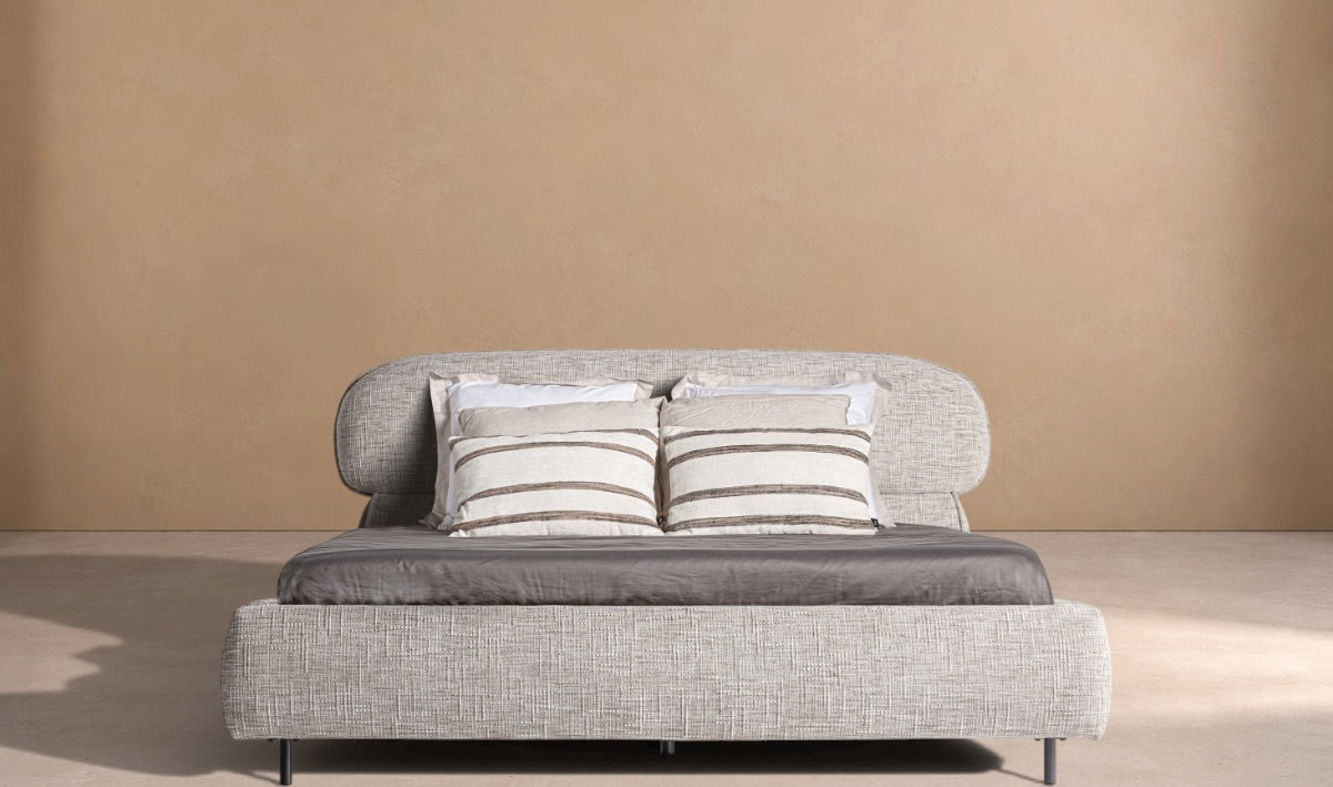 RUESTA - Cama tapizada gris texturizado 187 x 231 cm