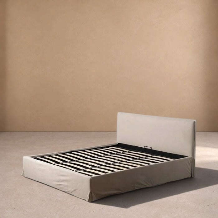 ANTIGNAC - Cama tapizada beige para colchón de 180 cm