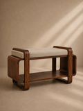 IRIS - Banc d’entrée design en bois massif avec assise en lin – Style Mid-Century