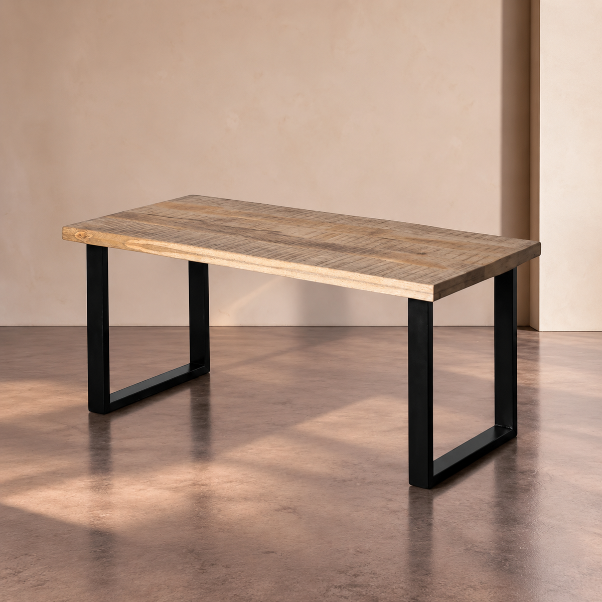 DEIA - Mesa de comedor natural negro madera hierro 160 x 80 x 76 cm