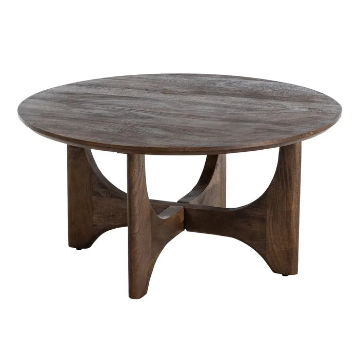 SORMIOU - Mesa de centro natural madera de mango 90 x 90 x 45 cm