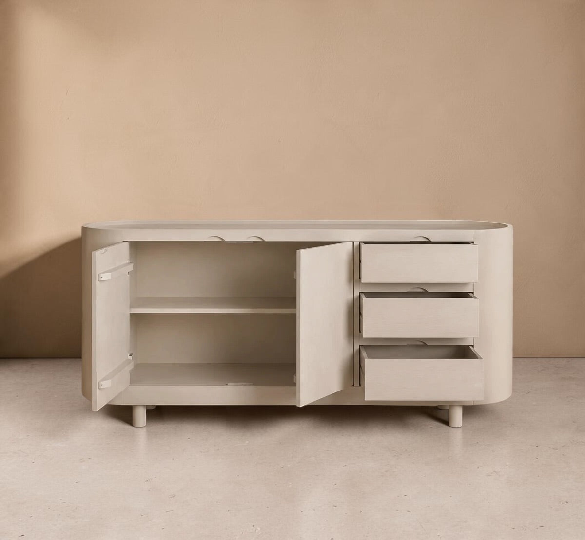 PRADES - Aparador contemporâneo branco sujo em madeira de mangueira 170 cm