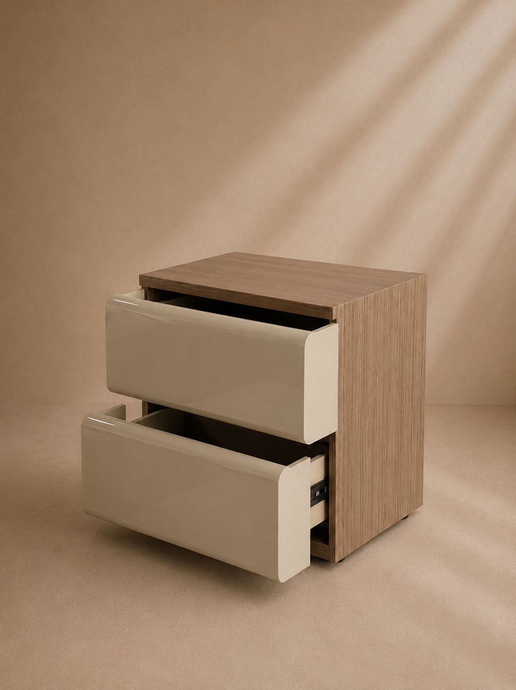 TOSSA - Table de chevet 2 tiroirs en bois de noyer et finition sable