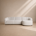 AISA - Canapé d’angle design 3 places en tissu bouclé blanc