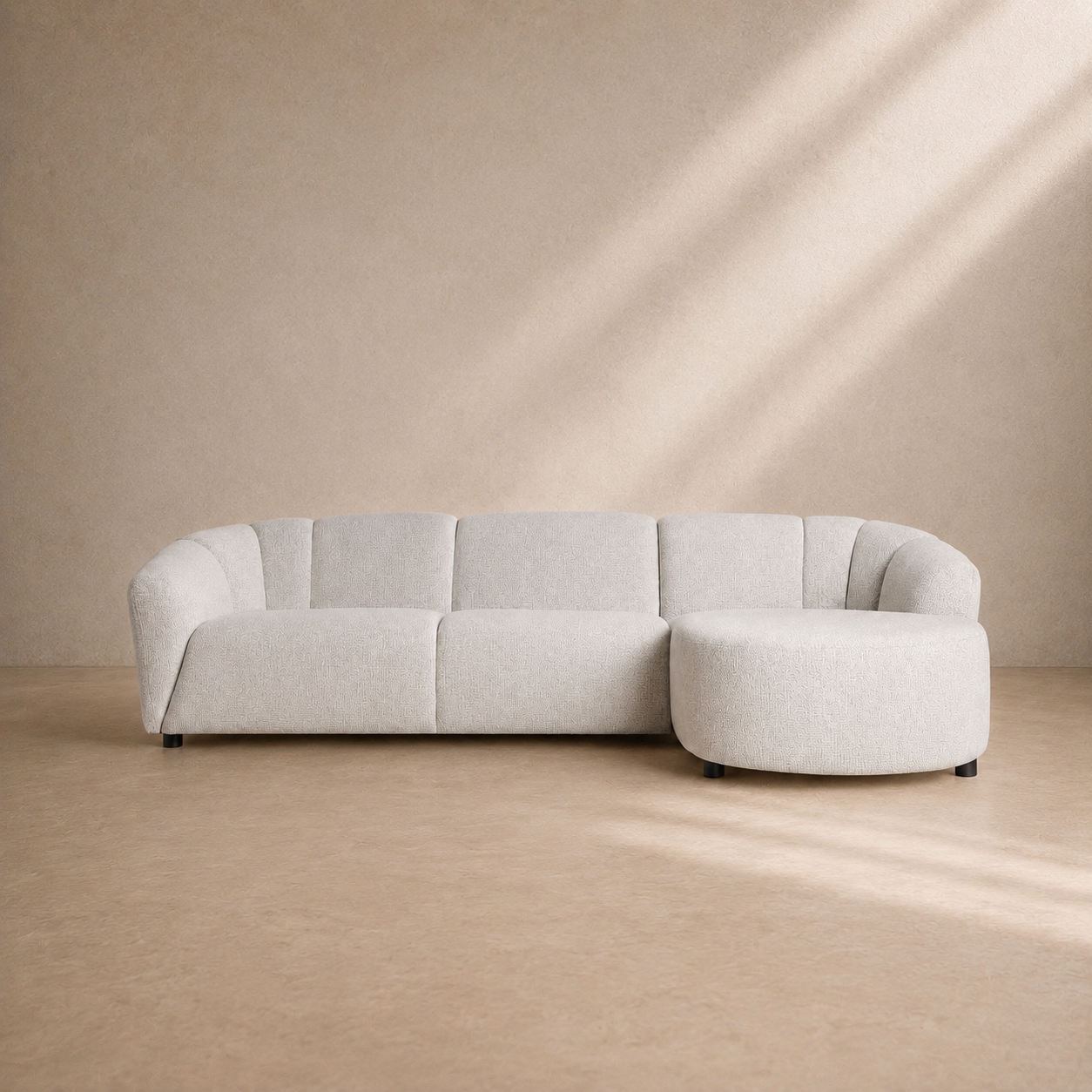 AISA - Canapé d’angle design 3 places en tissu bouclé blanc