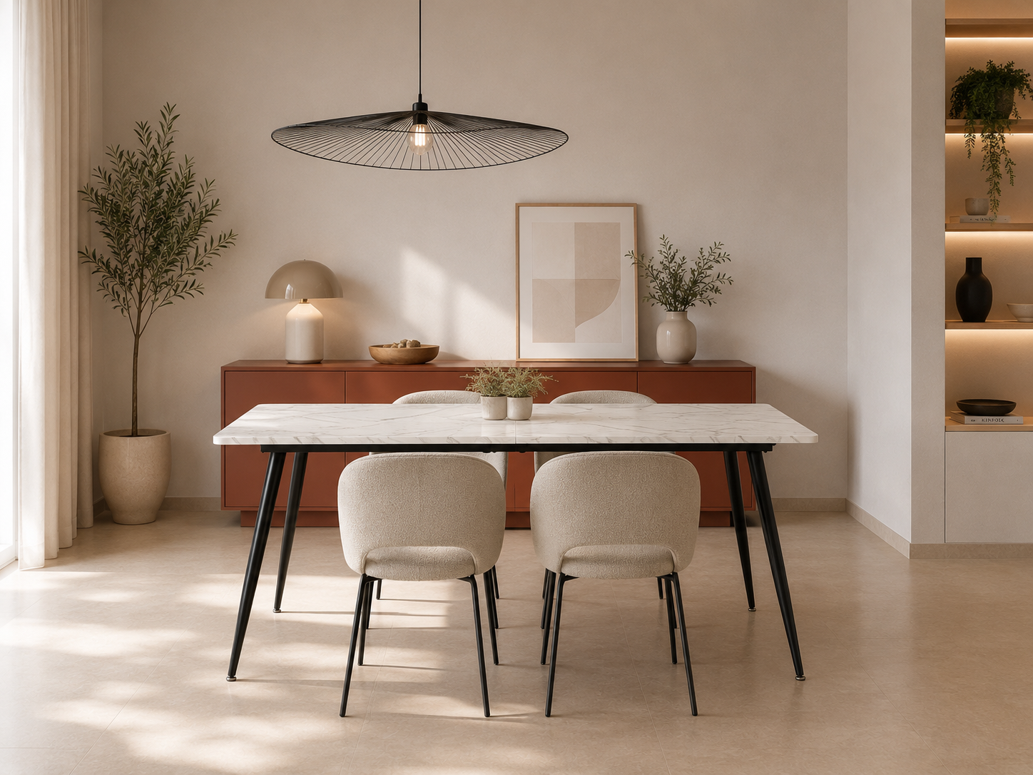 LAYNA - Table à manger effet marbre blanc 120 cm – Style contemporain avec pieds en métal noir