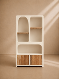 BUIZA - Estantería en MDF blanco crema y madera reciclada 180 cm