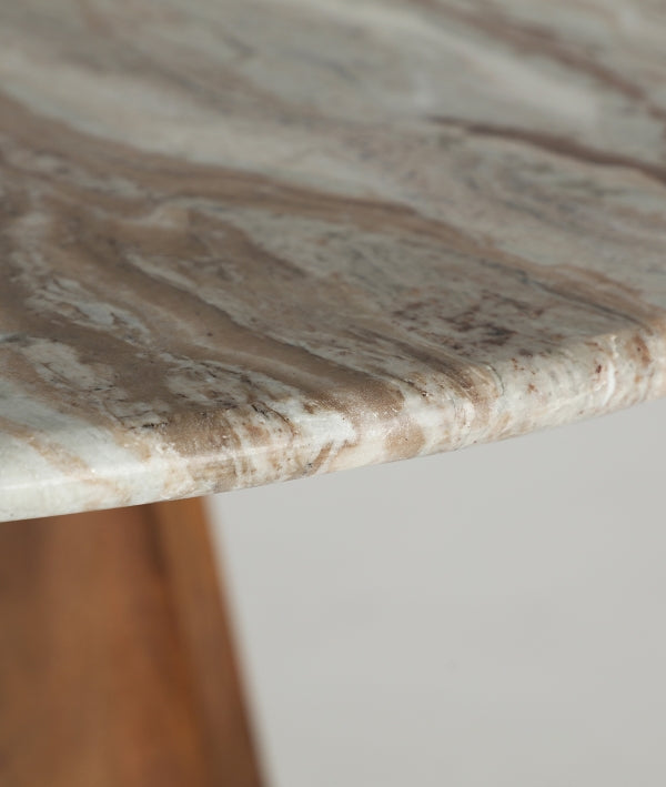 BELMEZ - Table à manger ronde en bois de manguier et marbre gris 130 cm