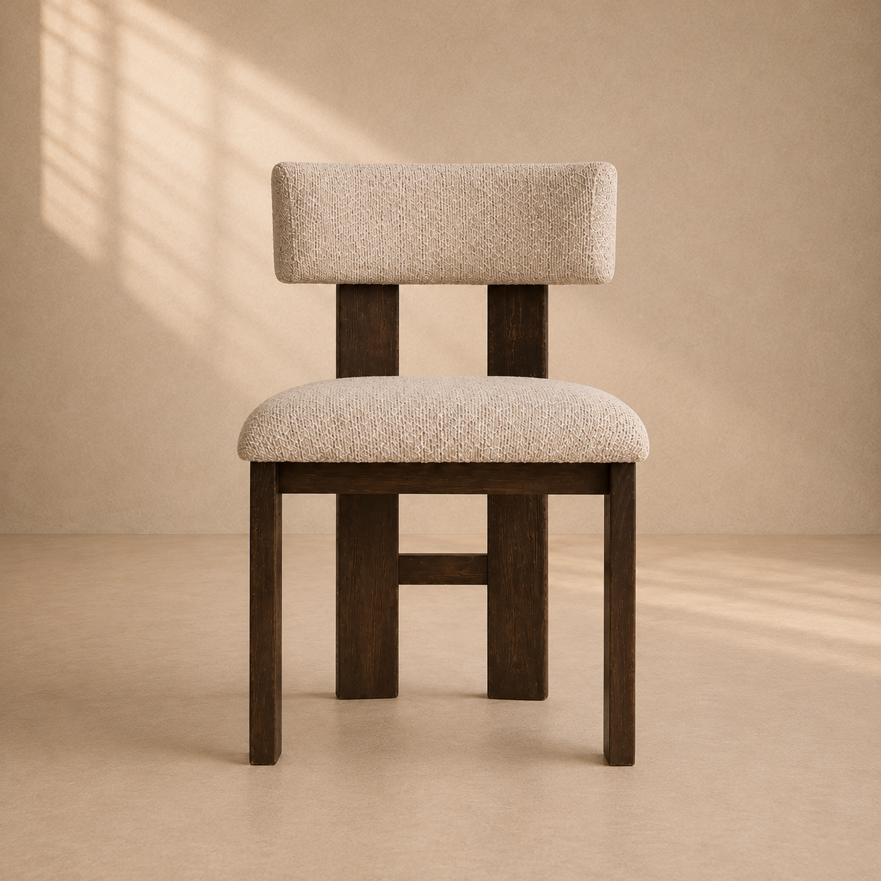 MELBA - Chaise design en polyester beige et bois de frêne