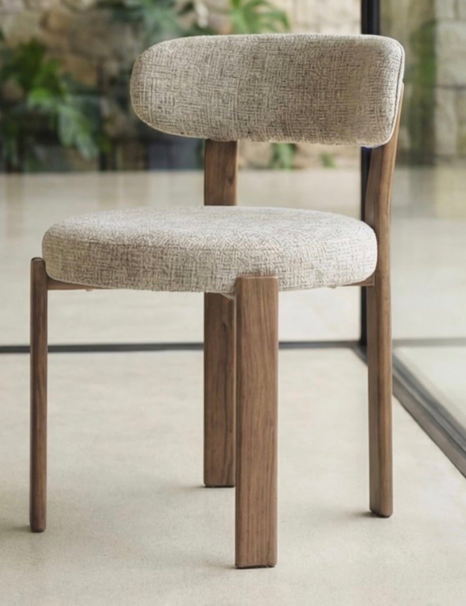 LEVI - Chaise de salle à manger en tissu beige et bois
