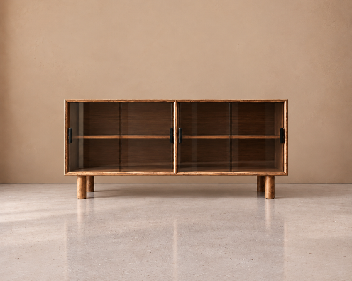 ZENIA - Aparador marrón madera cristal 160 cm