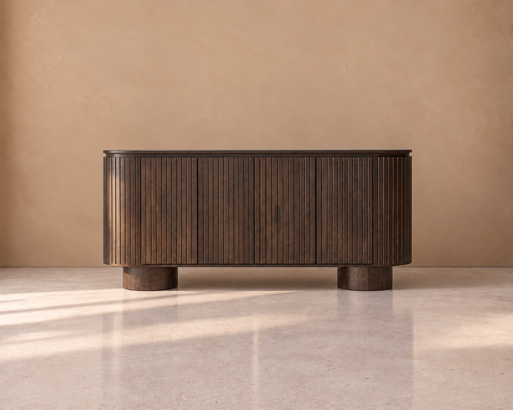 TURÍN - Aparador de madera de mango marrón 4 puertas 180 cm