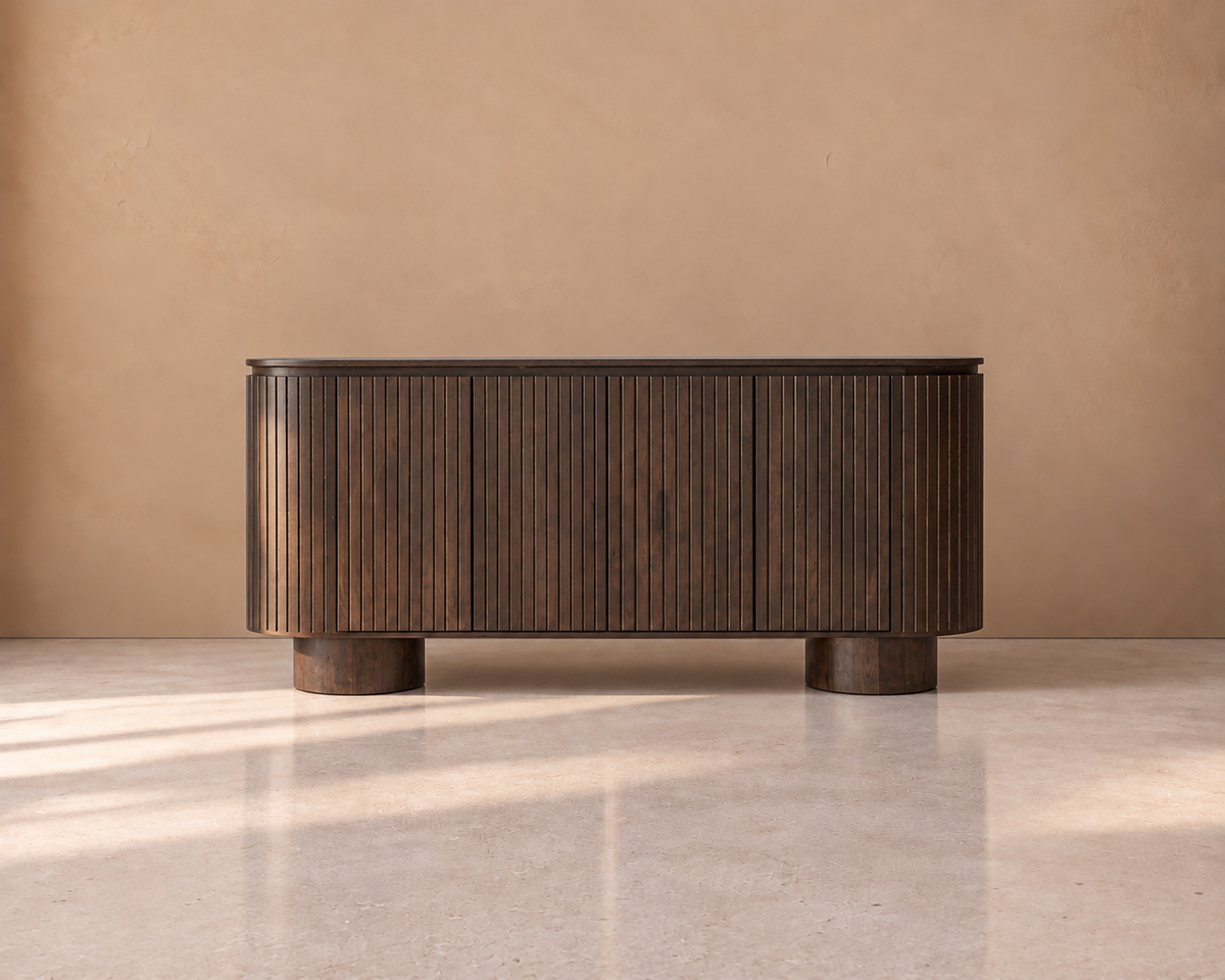 TURÍN - Aparador de madera de mango marrón 4 puertas 180 cm