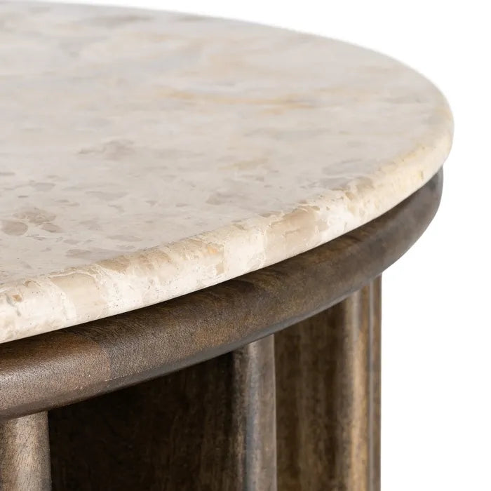 TABUA - Mesa de centro de madera y mármol para salón 90 x 90 x 42 cm