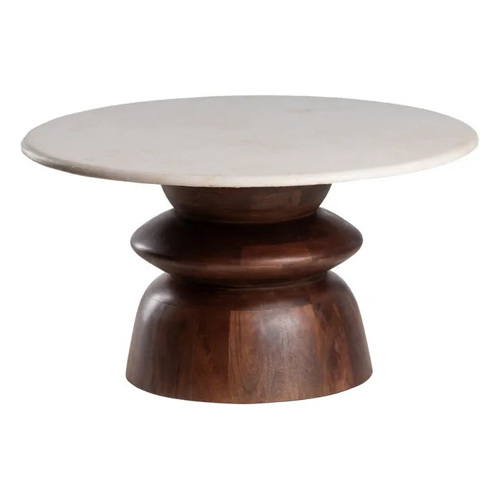PORTEL - Mesa de centro de mármol/madera para salón 75 x 75 x 39 cm