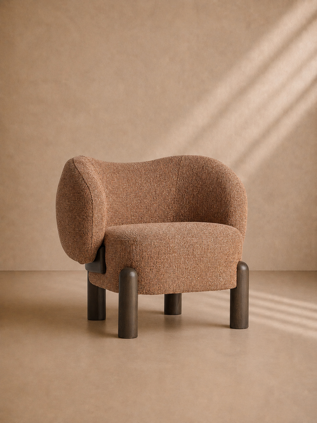 SIABAL - Fauteuil design terracotta en bois de frêne – pour salon, hôtel, réception